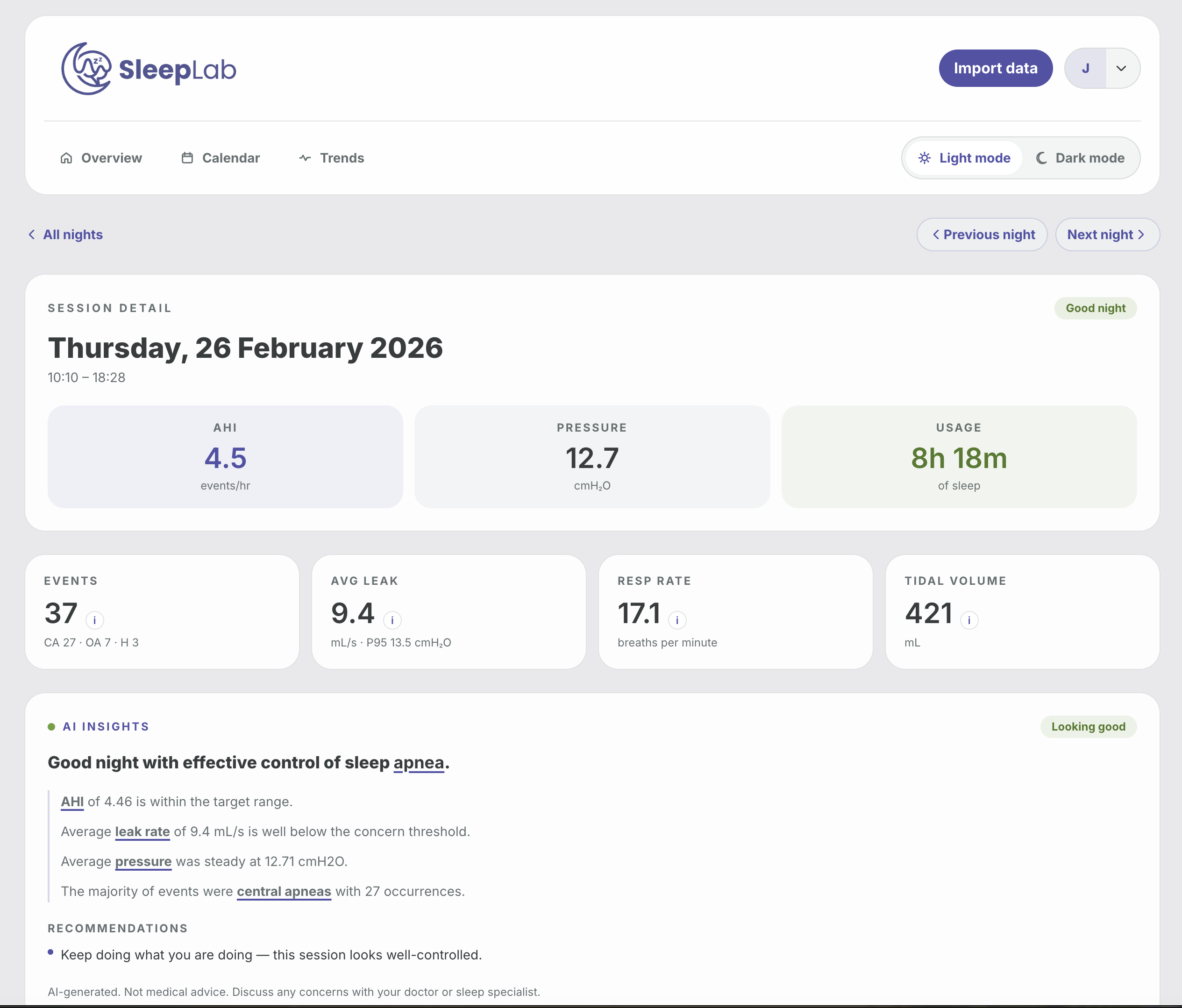 SleepLab dashboard screenshot 3